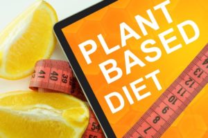 plant based diet grocery list on tablet