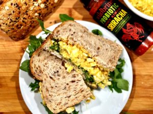 egg salad sandwich with wildbrine sriracha