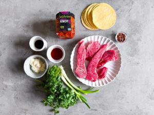 Korean Steak Kimchi Tacos with Spicy Mayo