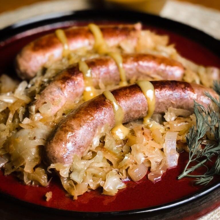 Bratwurst and sauerkraut with wildbrine kraut